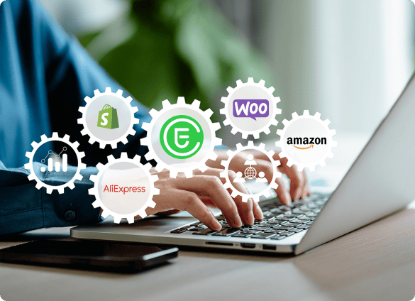 using_laptop_with_eprolo_shopify_woocommerce_amazon_and_aliexpress_integrations